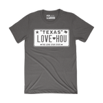 LOVE HOU Texas License Plate T-Shirt | Black and White