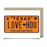 LOVE HOU License Plate Greeting Card | Orange - Cards