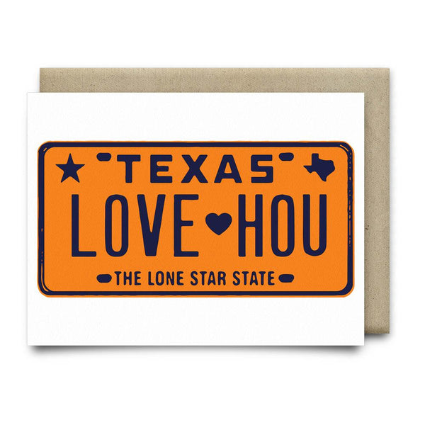 LOVE HOU License Plate Greeting Card | Orange - Cards