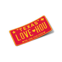 LOVE HOU License Plate Sticker | Rockets Red and Yellow