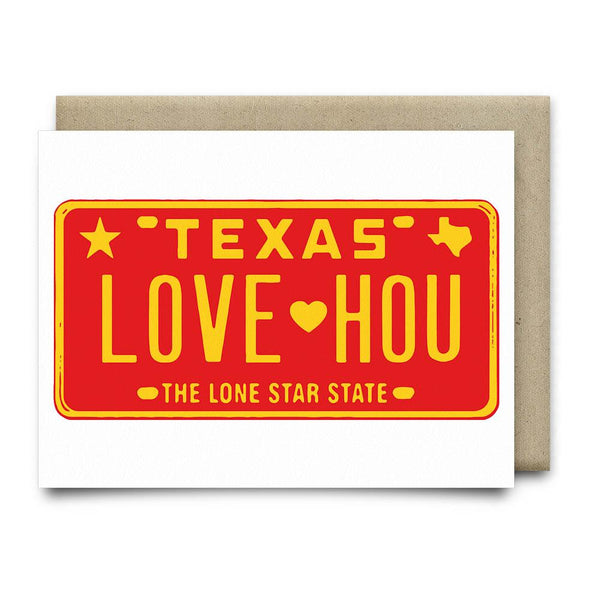 LOVE HOU License Plate Greeting Card | Red - Cards